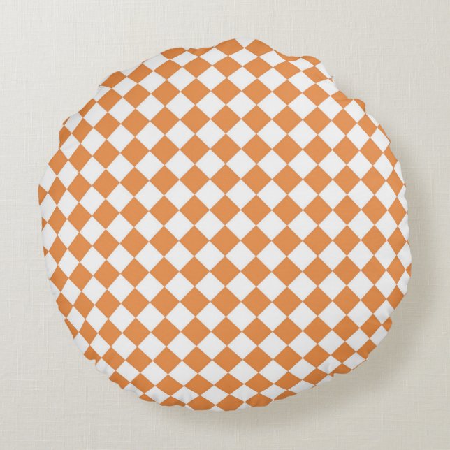 Pastel Orange Diamond Chequerboard pattern Round Pillow (Back)