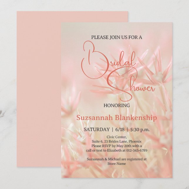 Pastel Orange Floral Background Bridal Shower  Invitation (Front/Back)