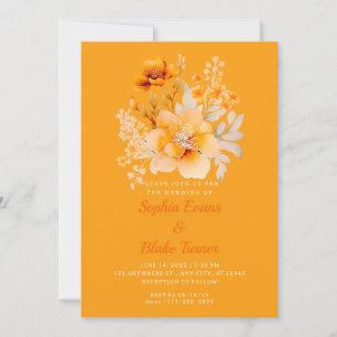 Pastel Orange Floral Bouquet Fall Orange Wedding Invitation