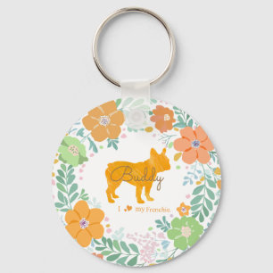 Pastel Orange French Bulldog Silhouette Photo Keychain