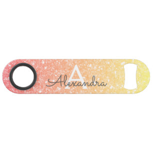 Pastel Orange Gold Glitter & Sparkle Monogram Bar Key