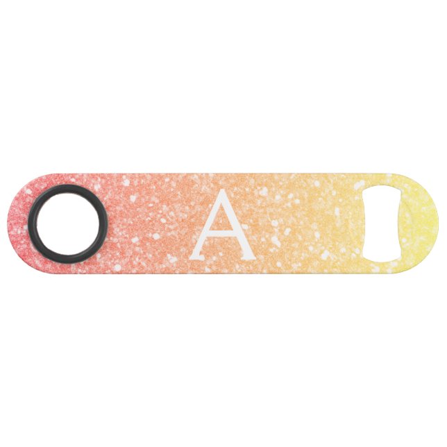 Pastel Orange Gold Glitter & Sparkle Monogram Bar Key (Front (Horizontal))