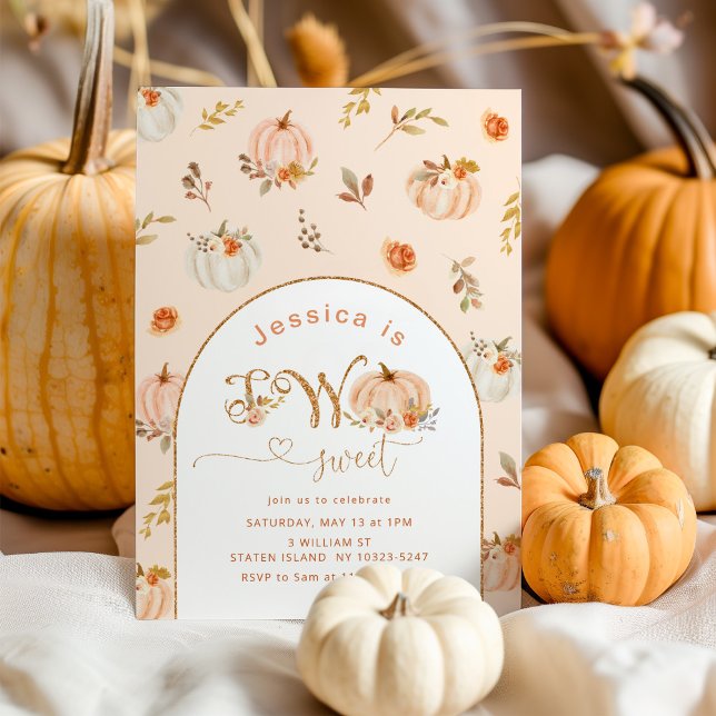 Pastel orange gold little pumpkin 2nd birthday invitation (Creator Uploaded)