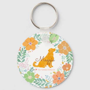 Pastel Orange Golden Retriever Custom Photo   Keychain