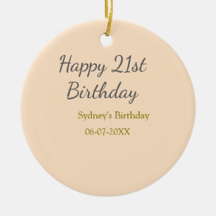 Pastel orange gray happy 21st birthday name date ceramic ornament