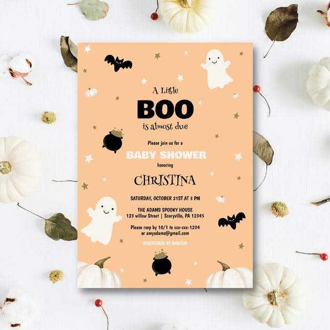 Pastel Orange Halloween Little Boo Baby Shower Invitation (Creator Uploaded)
