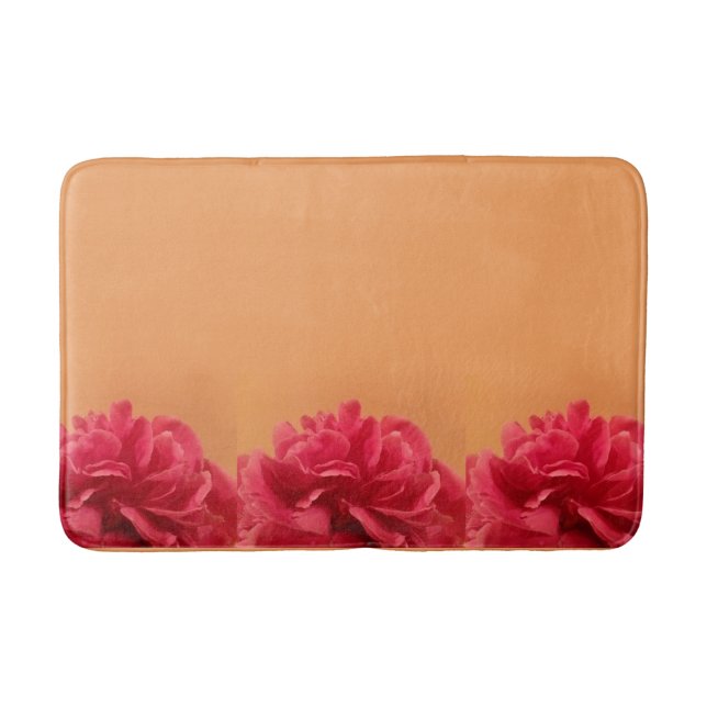 Pastel Orange Hot Pink Floral Bath Mat (Front)