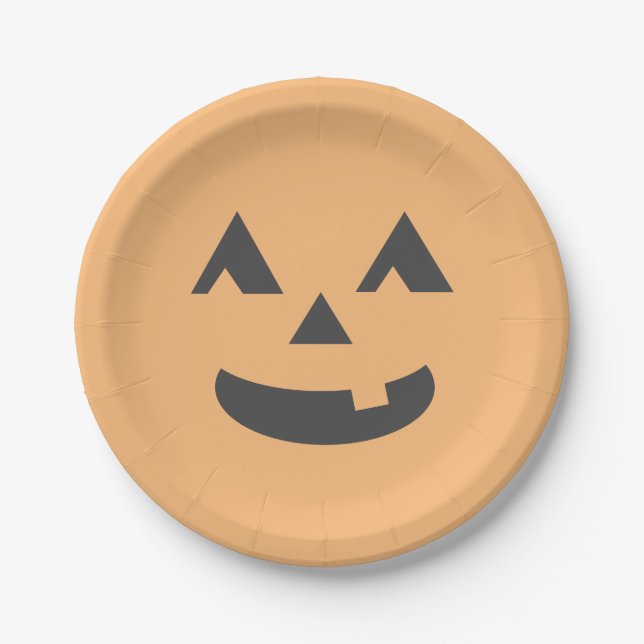 Pastel orange jack-o-lantern halloween party plate (Front)