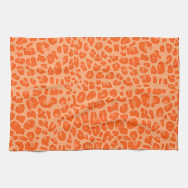 Pastel orange leopard print pattern kitchen towel (Horizontal)
