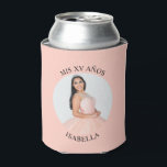 Pastel Orange Mis XV Años Round Photo Can Cooler<br><div class="desc">Create your own personalized white border round photo can cooler for your her 15th birthday. Customize the solid pale orange background colour or the black text colour to match your photo. If you change the font type or size, you can fine tune the curvature of the text in small increments....</div>