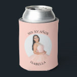 Pastel Orange Mis XV Años Round Photo Can Cooler<br><div class="desc">Create your own personalized white border round photo can cooler for your her 15th birthday. Customize the solid pale orange background colour or the black text colour to match your photo. If you change the font type or size, you can fine tune the curvature of the text in small increments....</div>