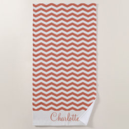 Pastel orange name zig zag stripe geometric beach towel