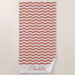 Pastel orange name zig zag stripe geometric beach towel