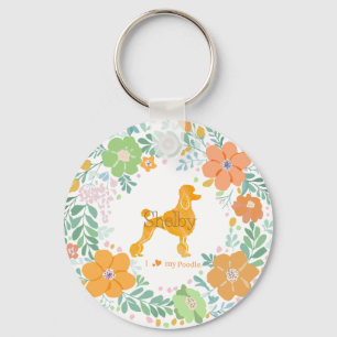 Pastel Orange Poodle Silhouette - Name & Photo Keychain