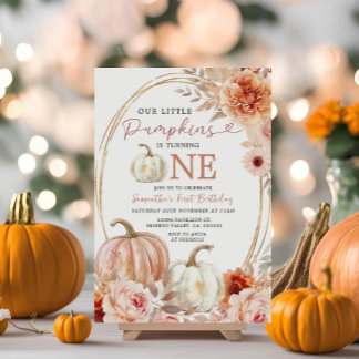 Pastel Orange Pumpkin is Turning One Birthday Invitation
