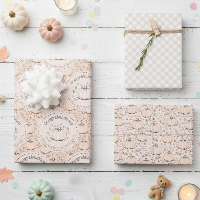 Pastel Orange Pumpkin Mom to Be Congratulations Wrapping Paper Sheet (Cute Pastel Orange Congratulations Little Pumpkin Thanksgiving Baby Shower Wrapping Paper for Her)