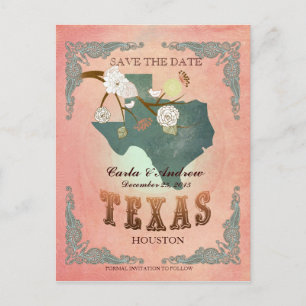 Pastel Orange Save The Date -Map With Lovely Birds Announcement Postcard