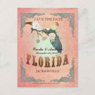 Pastel Orange Save The Date -With Lovely Birds Announcement Postcard