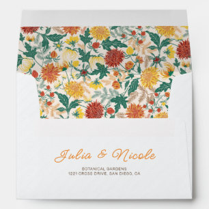 Pastel Orange Yellow Spring Dahlia Flowers Wedding Envelope
