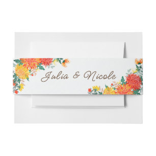 Pastel Orange Yellow Spring Dahlia Flowers Wedding Invitation Belly Band