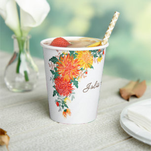 Pastel Orange Yellow Spring Dahlia Flowers Wedding Paper Cups