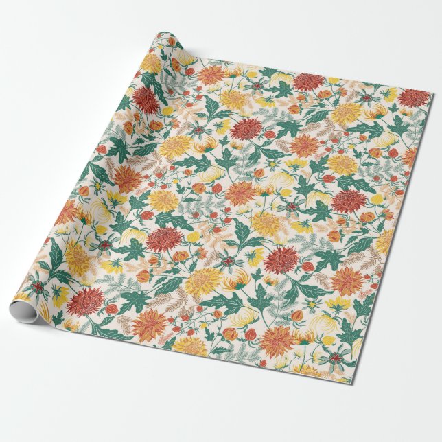 Pastel Orange Yellow Spring Dahlia Flowers Wedding Wrapping Paper (Unrolled)