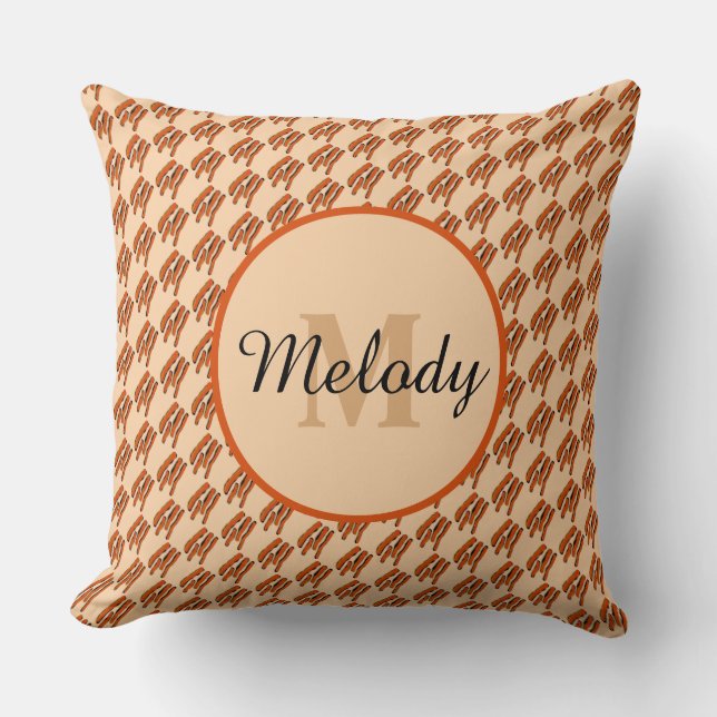 Pastel & orangeGold Leopard Animal Print Monogram  Throw Pillow (Front)