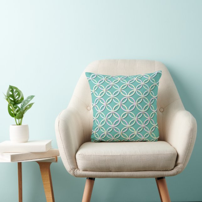 Pastel Overlapping Circles Abstract Pattern Teal Throw Pillow (Chair)
