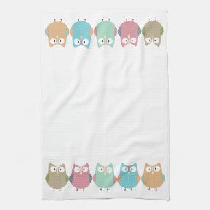 Pastel Owls on Parade Kitchen Towel
