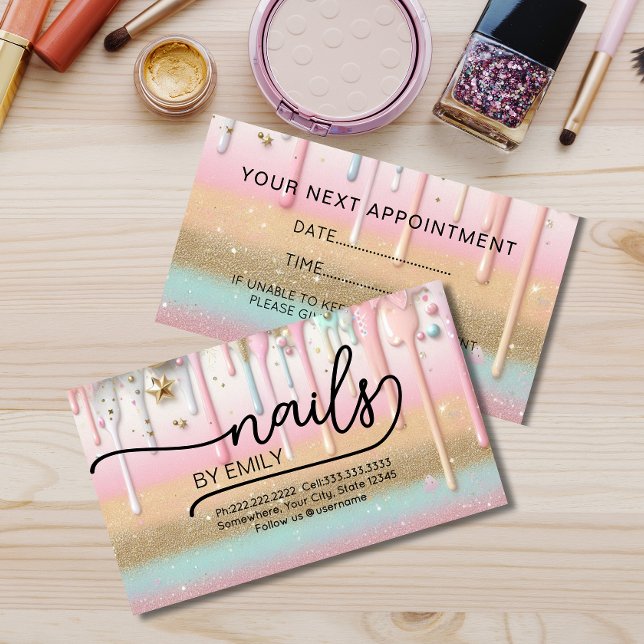 Pastel Paint drip nail salon Manicurist  Appointment Card (Creator Uploaded)