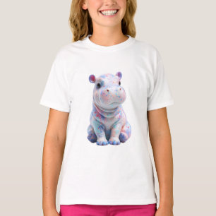 Pastel Paint Splatter Hippo Kids T-Shirt