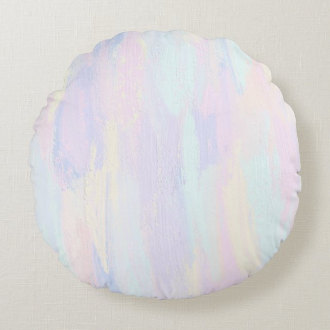 Pastel Paint Strokes Round Pillow (Front)