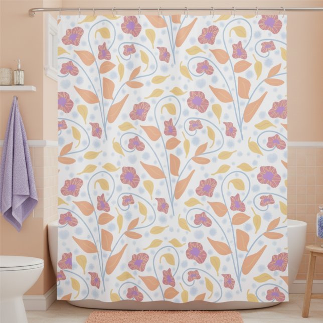 Pastel Painted Flowers & Leaves (Turn your bathroom into a floral daydream. Soft pastel hand drawn fantasy flowers.)