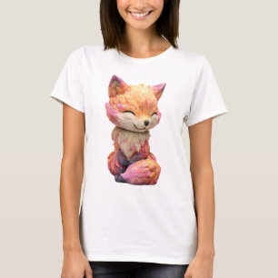 Pastel Painted Sitting Fox Illustration Women T-Shirt