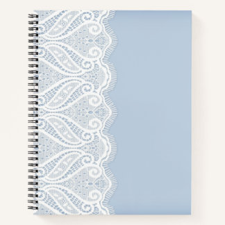 PASTEL PALE BLUE WITH WHITE LACE LOOK BORDER NOTEBOOK