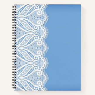 PASTEL PALE BLUE WITH WHITE LACE LOOK BORDER NOTEBOOK