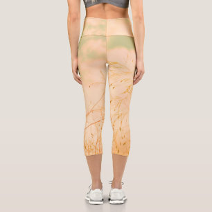 Pastel Pale Golden Tree Brunches Sky Capri Leggings