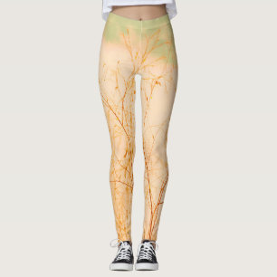 Pastel Pale Golden Tree Brunches Sky Leggings