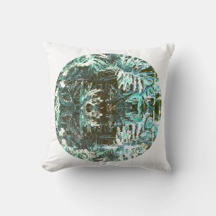 Pastel Pale Green Plant Leaf White Circle Cushion