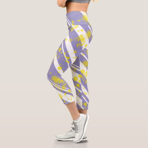 Pastel Pale Lavender Purple Abstract Art Lines Capri Leggings