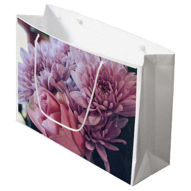 Pastel Pale Pink Purple Rose Flowers Large Gift Bag (Front Angled)