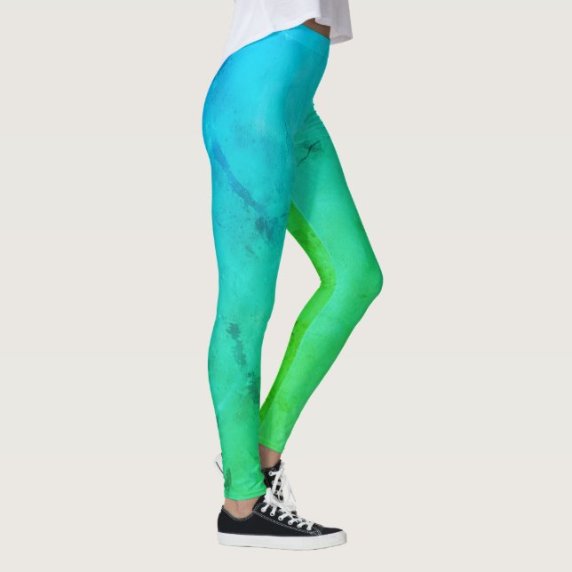 Pastel Pale Turquoise Abstract Art Clouds Leggings (Right)