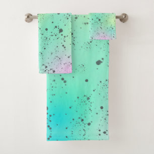 Pastel Pale Turquoise Pink Abstract Art Grey Spots Bath Towel Set