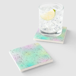 Pastel Pale Turquoise Pink Abstract Art Grey Spots Stone Coaster