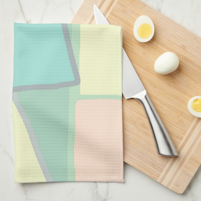 Pastel Pale Turquoise Pink Abstract Art Kitchen Towel (Quarter Fold)