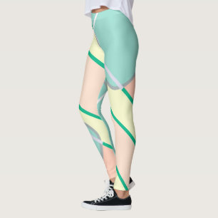 Pastel Pale Turquoise Pink Abstract Art Leggings