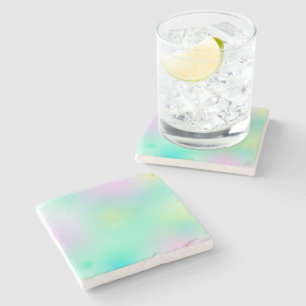 Pastel Pale Turquoise Pink Abstract Art Stone Coaster