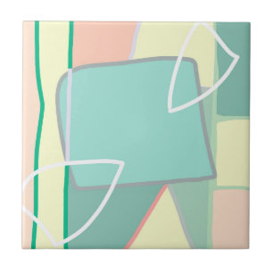 Pastel Pale Turquoise Pink Abstract Art Tile