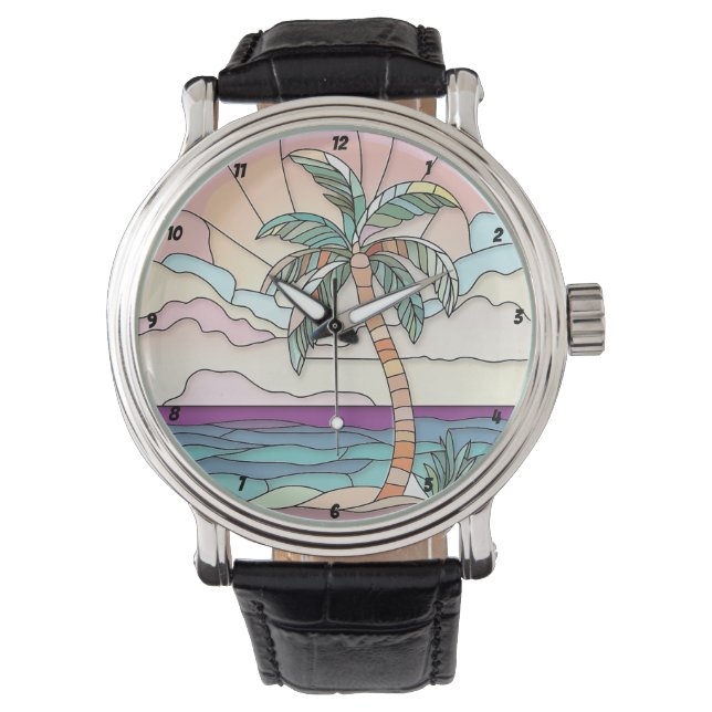 Pastel Palm Stained Glass Watch (Front)