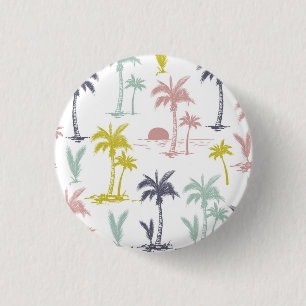 Pastel Palm Tree by the Beach Pattern 1 Inch Round Button